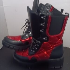 Ladies red&black combat style boots worn twice as is.